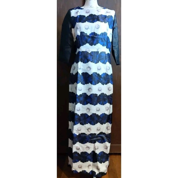 Blue Black Mother bride groom sequin Floral Structured Maxi Dress Size 12 Large - Picture 1 of 7